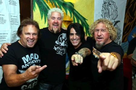 Michael Anthony, Guy Fieri and Alex González join Sammy Hagar backstage at his 23rd annual Birthday Bash. Photo Credit Chris S